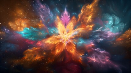 Wall Mural - cosmic bloom: abstract nebula explosion in space: vivid illustration of a cosmic event resembling a 