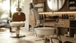 Stylish salon chair in chic barbershop hairdresser