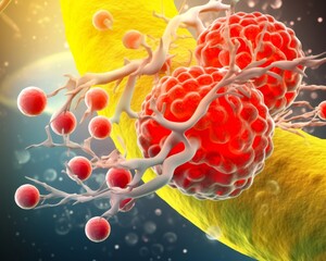 Illustrate the process of cellular respiration showcasing how cells convert nutrients into energyvirus macro 3d render