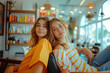 Caucasian teenage girls at hair salon looking at camera. Generative AI.jpg