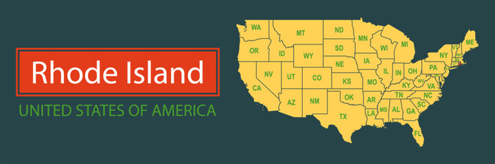 Wall Mural - Banner, highlighting the boundaries of the state of Rhode Island on the map of the United States of America. Vector map borders of the USA Rhode Island state.