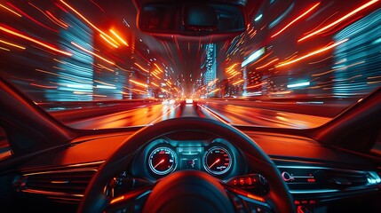 Wall Mural - Photo steering wheel interior dashboard inside close up, high speed blur motion AI Image Generative