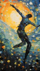 Wall Mural - Abstract oil painting of a young woman dancing in the rays of the sun