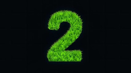 Wall Mural - Beautiful illustration of number 2 with green grass effect on plain black background