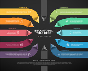 Poster - vector dark multipurpose infographic template with ten stripes and triangle arrows elements