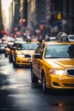 Fototapeta Nowy Jork - yellow taxi car in traffic on a city street slow motion Generative AI
