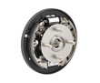 Drum brake with the drum removed isolated. System of drum brake. Automotive braking system.