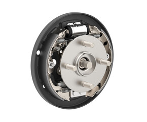 Wall Mural - Drum brake with the drum removed isolated. System of drum brake. Automotive braking system.