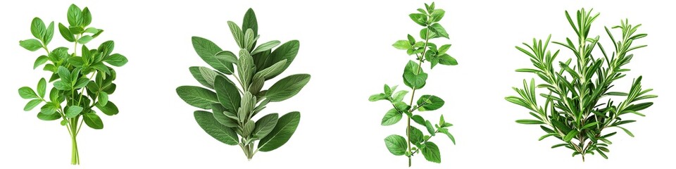 Wall Mural - Set of fresh aromatic herbs isolated on transparent background