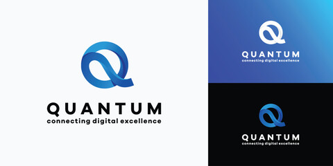 Poster - Vector logo design for the initials of the letter Q with curved lines with a three-dimensional effect in a modern, simple, clean and abstract style.