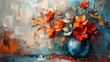 The metal element in a modern painting, textured background, flowers, plants, and flowers in a vase are all elements of modern art.