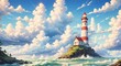 Painted Lighthouse In a clouds
