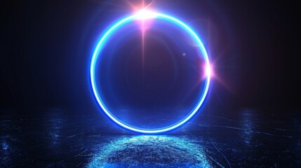 Fototapete - Circle of Blue Light on Dark Background, Modern Illustration