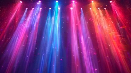 Poster - Isolated modern bright projectors for scene lighting with colorful stage lights on plaid background. Show carnival background. Modern EPS 10.