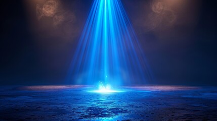 Poster - Vertical light projector effect. Blue glowing stage light ray isolated on transparent background. Modern bright scene spotlight effect. Theater projector beam template for your design.