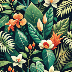  seamless floral pattern vector illustration, Botanical seamless tropical pattern