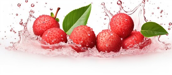 Sticker - A detailed shot showing fresh strawberries in a bowl with water splashing on them