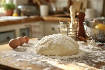 Wall Mural - Fresh uncooked dough ready for baking, capturing the homemade essence and love of baking