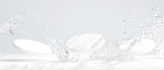 podium with water splash for product presentation. 3d illustration