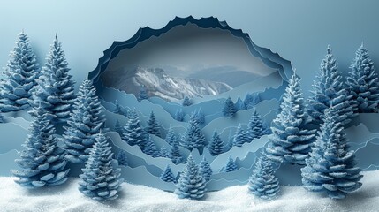 Poster - Round stage design for Merry Christmas and Happy New Year festivals and greeting festivals, with blue paper cut art and craft on a colorful background with festive elements...