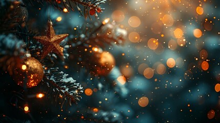 Aufkleber - Greetings and Merry Christmas, Christmas stars with falling snow, snowflakes, winter holiday background with falling snow.