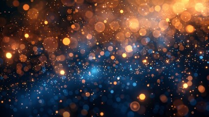 Wall Mural - A gold and blue fireworks display with bokeh on New Year's eve and copy space. Abstract background holiday...