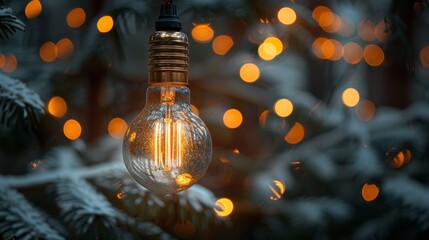 Leinwandbilder - Happy new year 2025 concept: abstract bokeh light bulb and blurred green Christmas tree