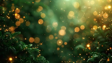 Poster - New Year eve and copy space. Gold and green fireworks and bokeh. Abstract holiday background.