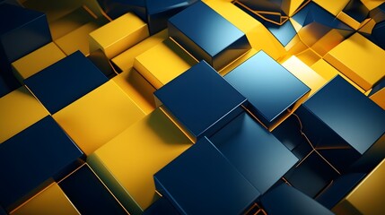 3d rendering of yellow and blue abstract geometric background. Scene for advertising, technology, showcase, banner, game, sport, cosmetic, business, metaverse. Sci-Fi Illustration. Product display