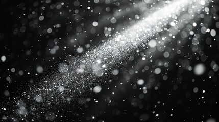 Poster - The motion of white particles on a black background is abstracted with rain drops and snowflakes overlaid