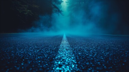 Aufkleber - A blue street with asphalt. An empty scene with blue light. Defocused background.