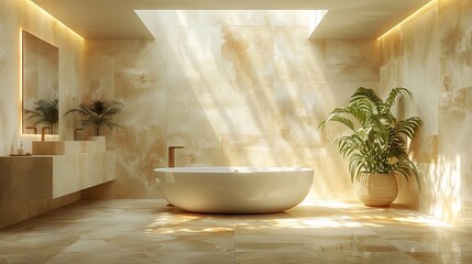 Poster - A light-filled bathroom with counters, sinks, and mirrors
