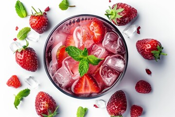 Canvas Print - Isolated white background with a top view of a strawberry cocktail