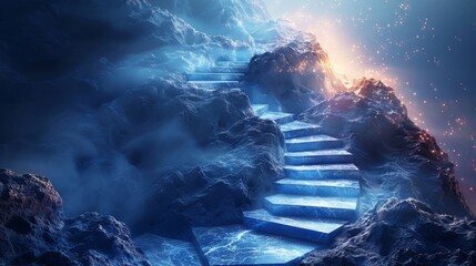 Aufkleber - Staircase up with a futuristic polygonal style. Modern illustration of digital path abstraction