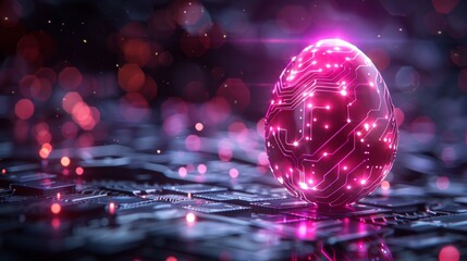 Leinwandbilder - This Easter egg presents an abstract 3D egg with circuit board texture. It is a digital modern illustration created in a futuristic style.