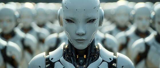 Poster - The robot revolution. Machines with artificial intelligence battling humans. Robots or cyborgs capturing Earth. Sci-fi illustration of apocalyptic technology. Dangerous artificial intelligence.