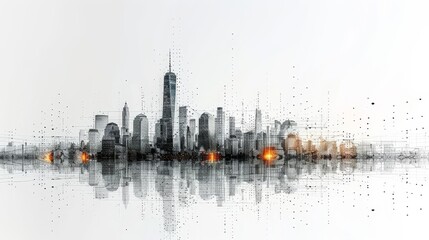 Poster - Low poly wireframe of a smart city on a white background. Abstract or metropolis city with digital technology. Intelligent building automation system concept. Polygonal space low poly with connected
