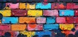 brick wall painted in colorful pink yellow blue color, abstract background, Generative Ai
