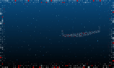 Poster - On the right is the two-handed saw symbol filled with white dots. Pointillism style. Abstract futuristic frame of dots and circles. Some dots is red. Vector illustration on blue background with stars