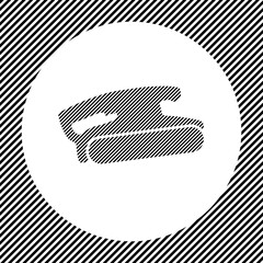 Poster - A large sanding symbol in the center as a hatch of black lines on a white circle. Interlaced effect. Seamless pattern with striped black and white diagonal slanted lines