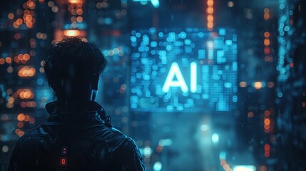 robot with Ai , with bokeh light glow, Ai technology and personal assistant trend concept, abstract background with copy space, Generative Ai