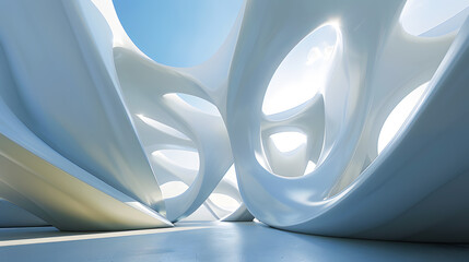 Poster - Abstract Architectural Forms Twist and Turn in Vibrant Composition