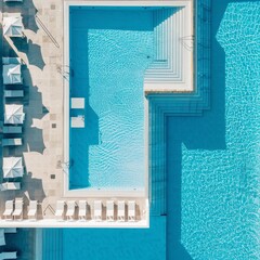 A pool with a white wall and blue water