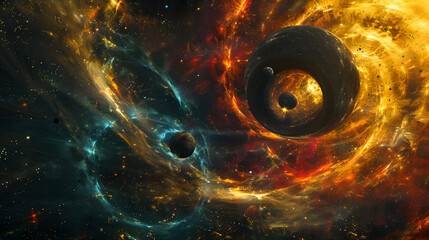 Poster - Celestial Bodies Orbiting in a Colorful Abstract Space Background