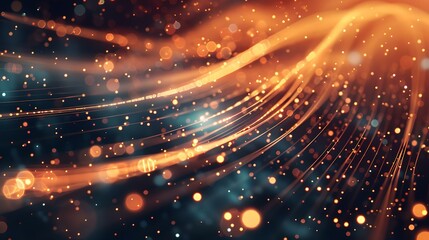 Wall Mural - abstract golden light particles and waves background. dynamic shimmering bokeh lights. elegant digit