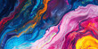 Abstract background in acrylic paint, bold colors wave and swirl rainbow colors