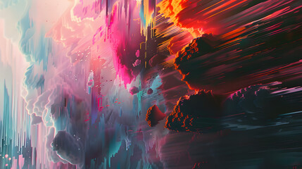 Poster - Abstract Glitch Art Background with Digital Distortions and Realistic Elements