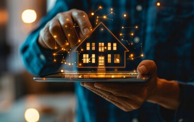 Poster - An experienced real estate professional demonstrating an electronic real estate market analysis chart on a handheld device.