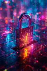 Poster - Visualizing cyber defense as a secure encryption system processing digital data transmissions, encapsulated by a range of bright and varied hues.