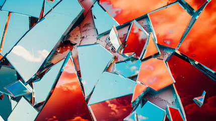 Poster - Fragmented Mirrors Reflecting Dynamic Abstract Forms in Vibrant Colors